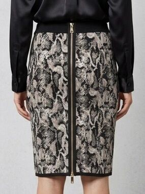 Cache Snakeskin Reptile Print Knit Pencil Skirt Size Small Zipper Back Knee